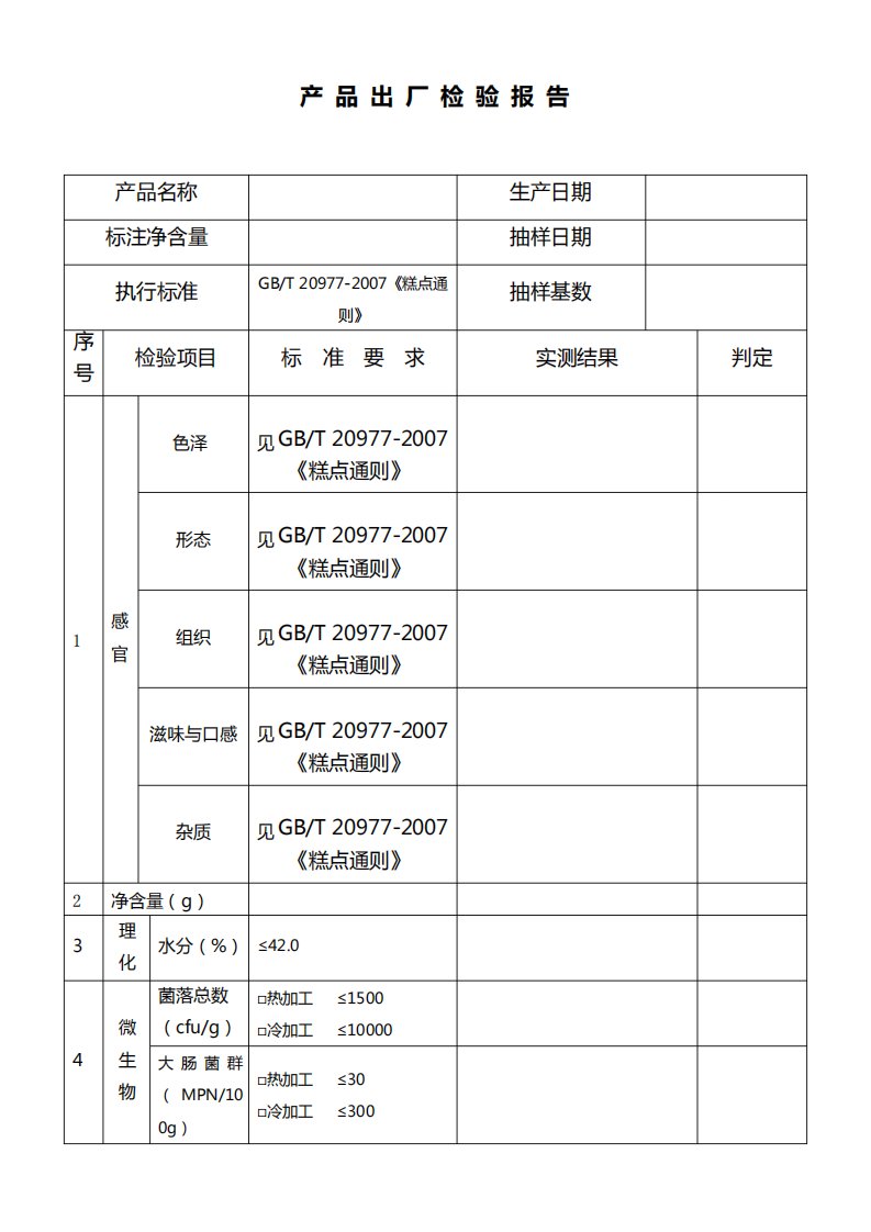 出厂检验报告单