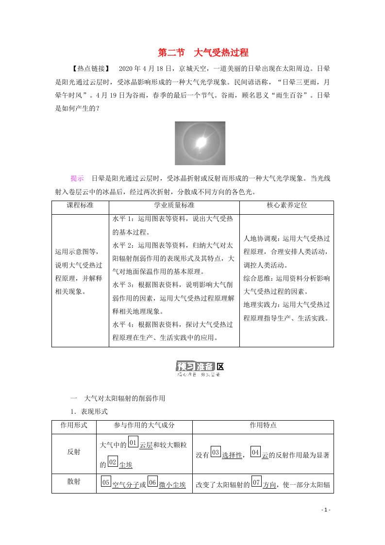 2020_2021学年新教材高中地理第三章地球上的大气第2节大气受热过程学案湘教版必修1