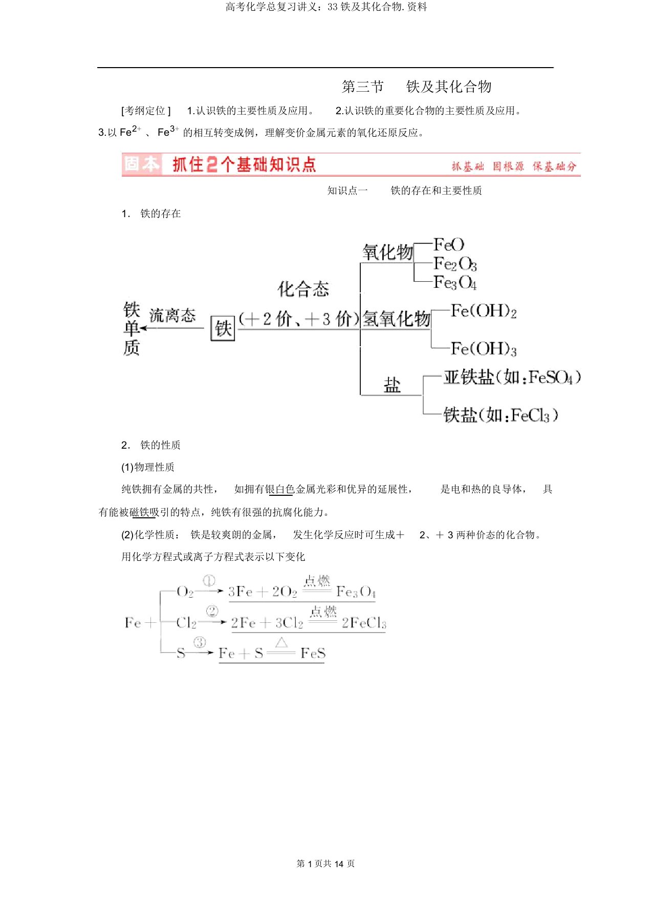 高考化学总复习讲义33铁及其化合物.资料