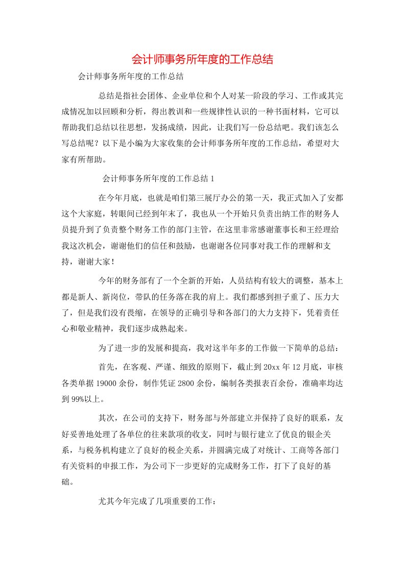 精选会计师事务所年度的工作总结