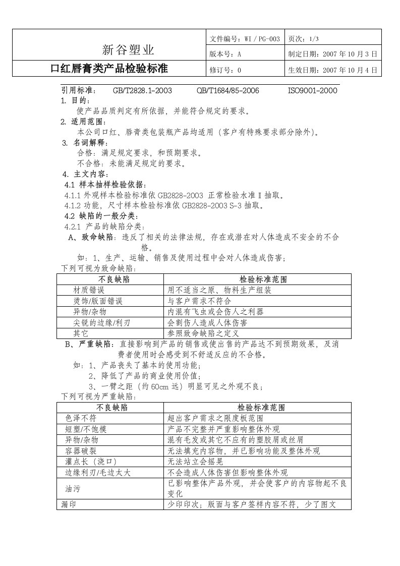 口红唇膏类检验标准