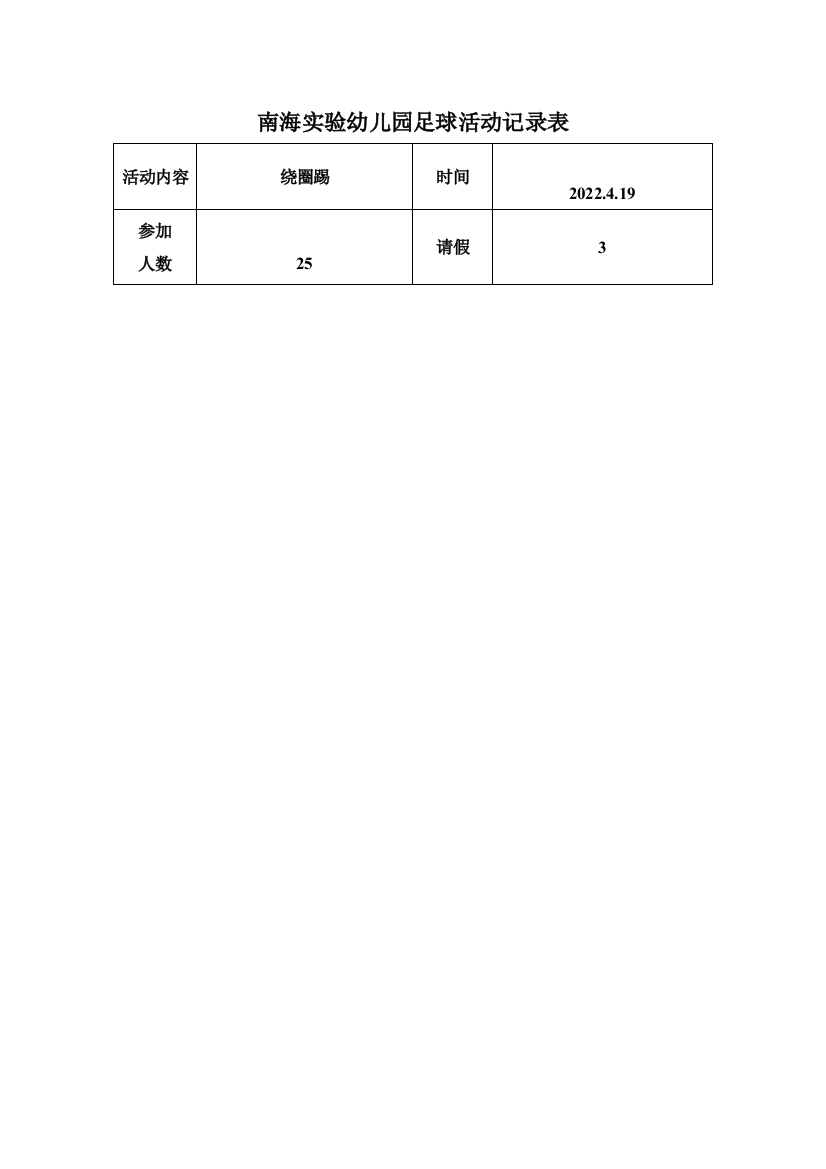 南海实验幼儿园足球活动记录表4.19公开课