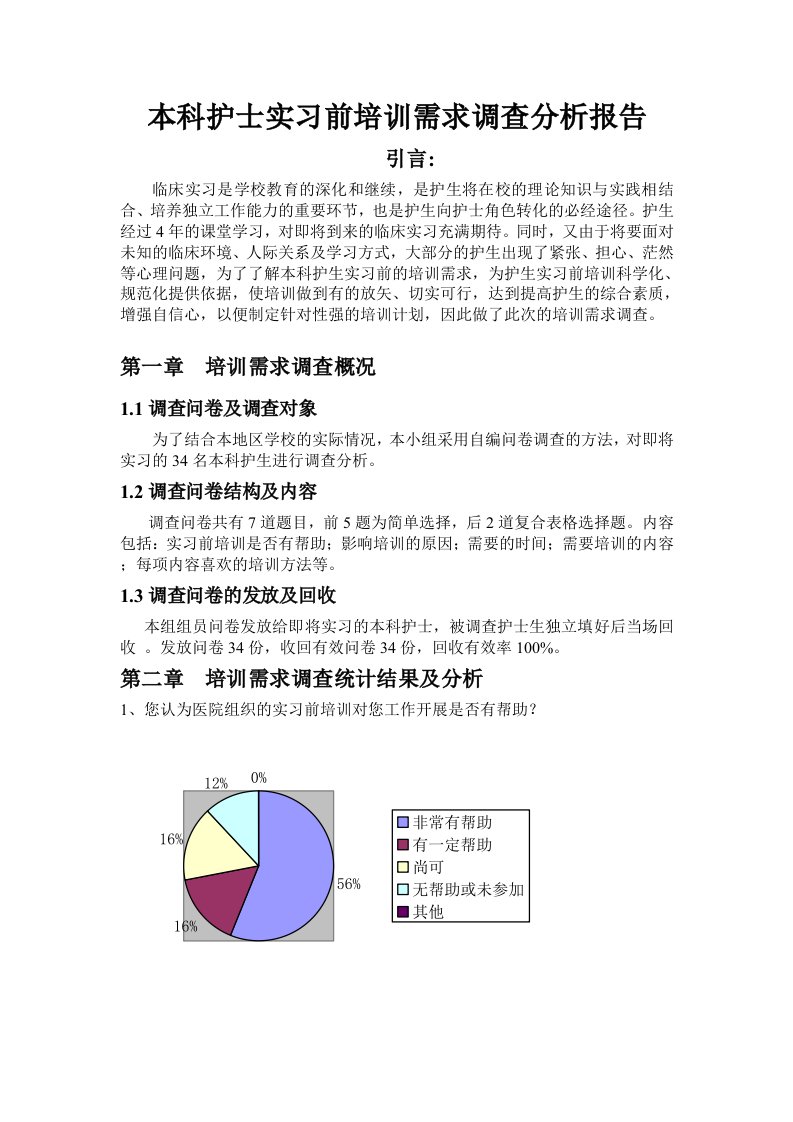 本科护士实习前培训需求调查分析报告