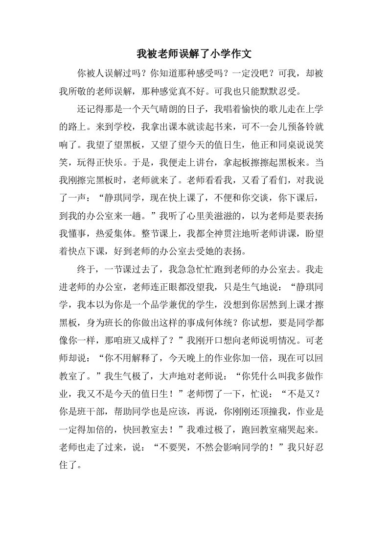 我被老师误解了小学作文