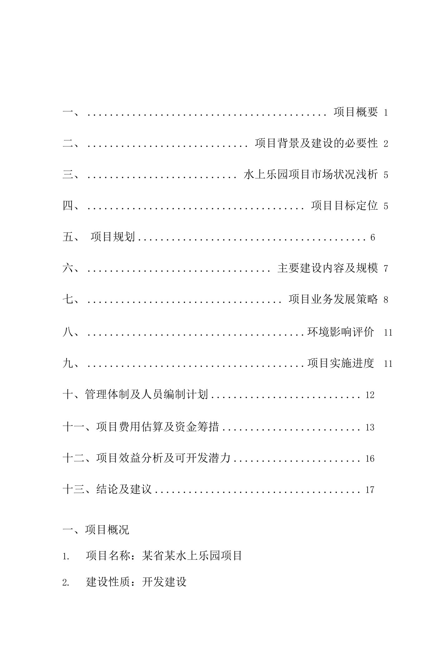 某水上乐园项目申报材料