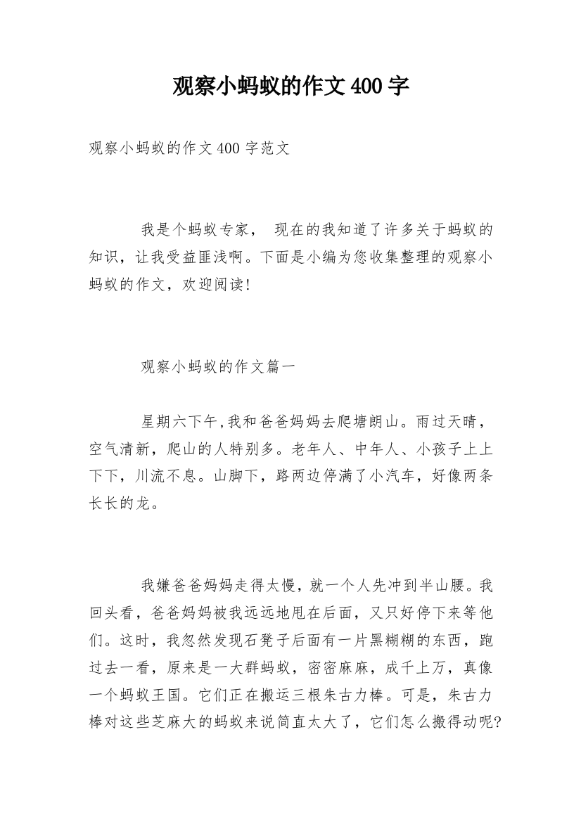 观察小蚂蚁的作文400字