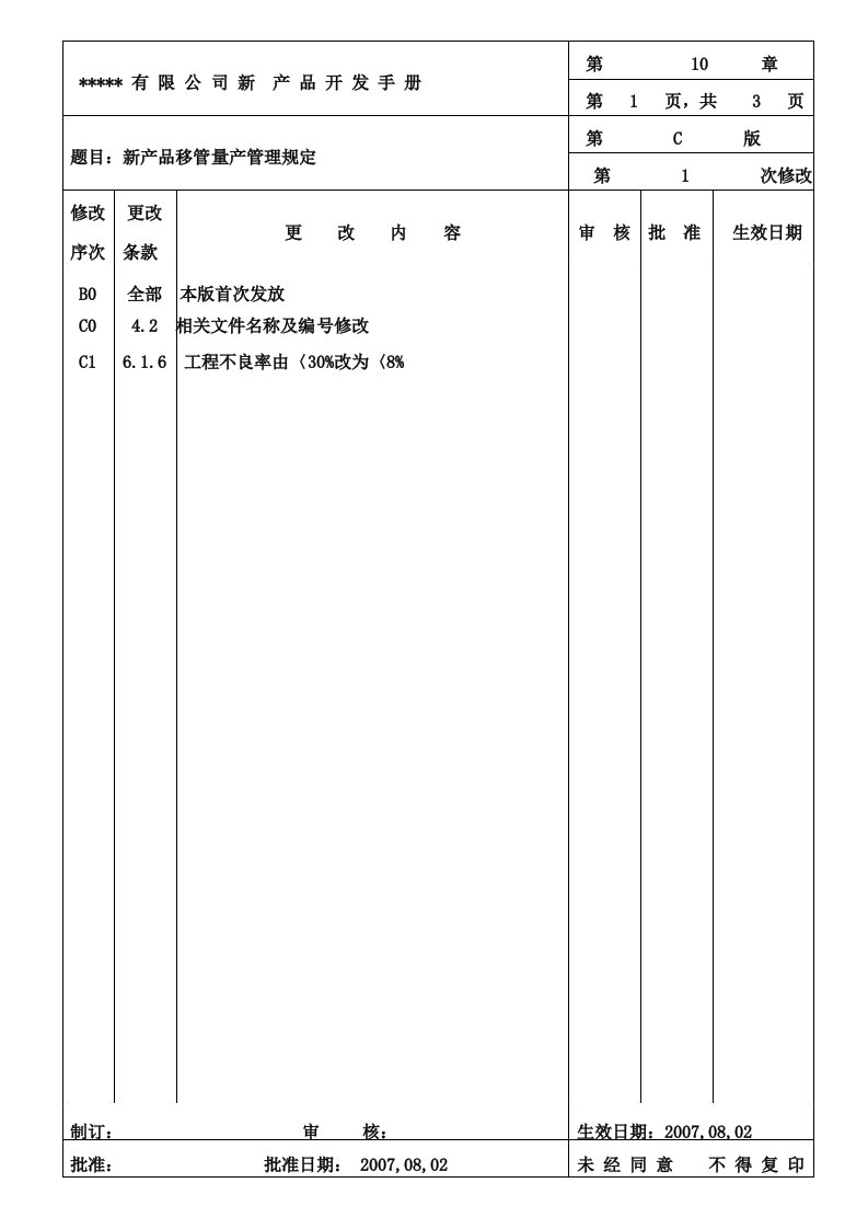 新产品移管量产管理规定