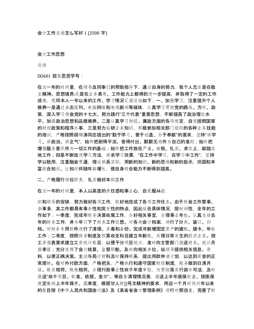 会计工作总结怎么写好12500字