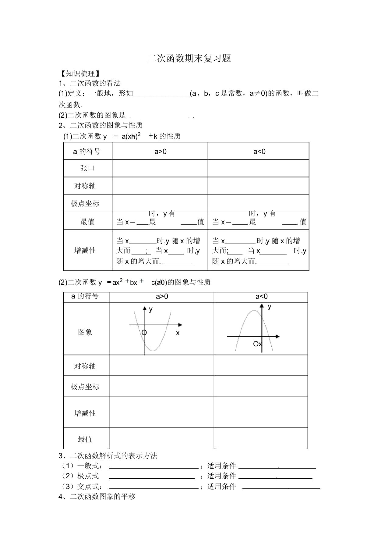 二次函数期末复习题(文档)