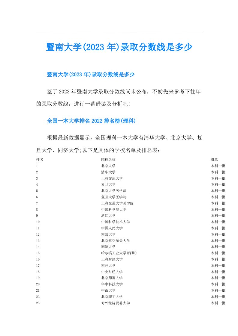 暨南大学()录取分数线是多少