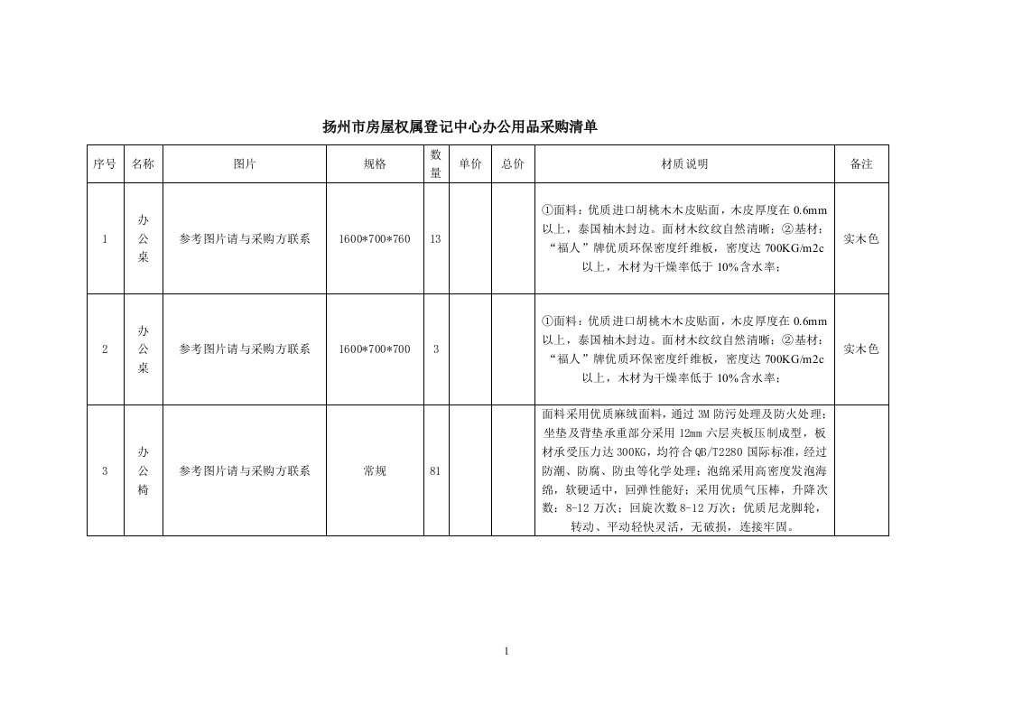 办公用品采购清单