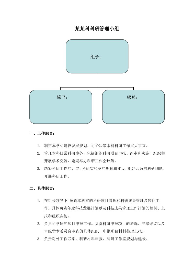 科研管理小组及具体职责