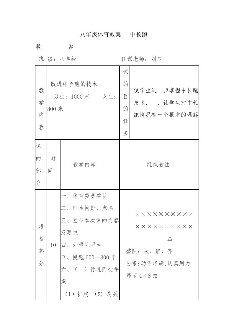 八年级体育教案