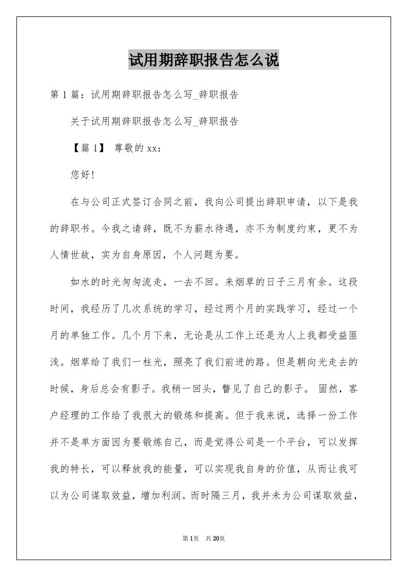 试用期辞职报告怎么说