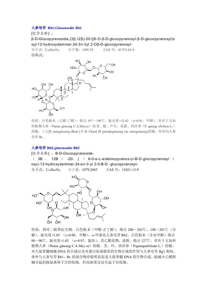 各种人参皂苷的物理性质