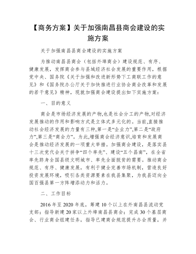 【商务方案】关于加强南昌县商会建设的实施方案