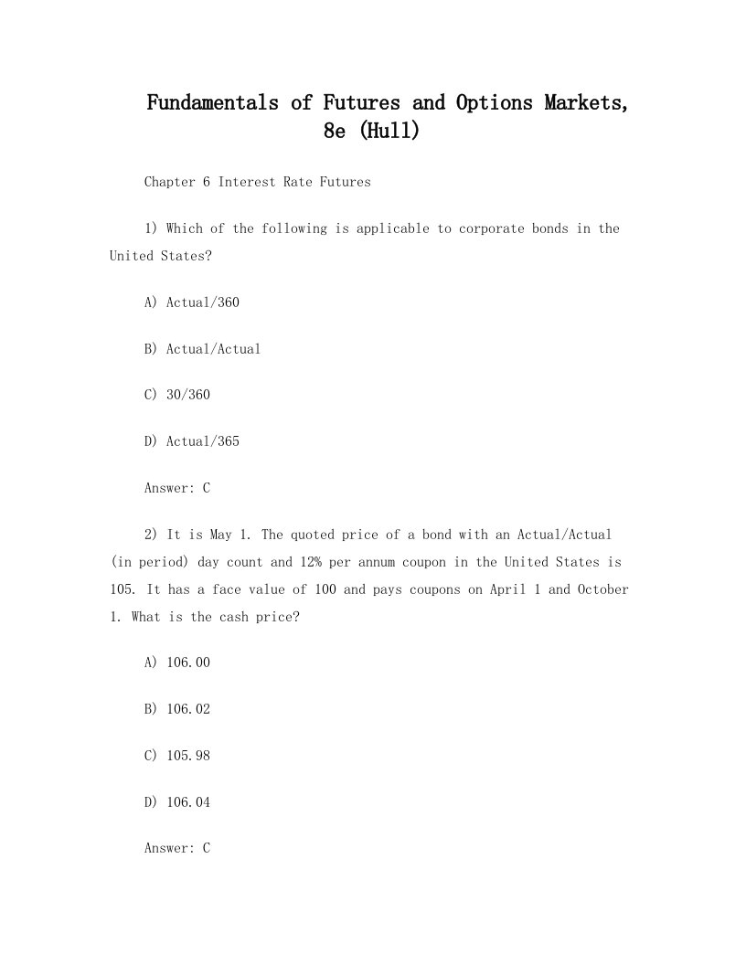 金融衍生工具英文版+第六章题库