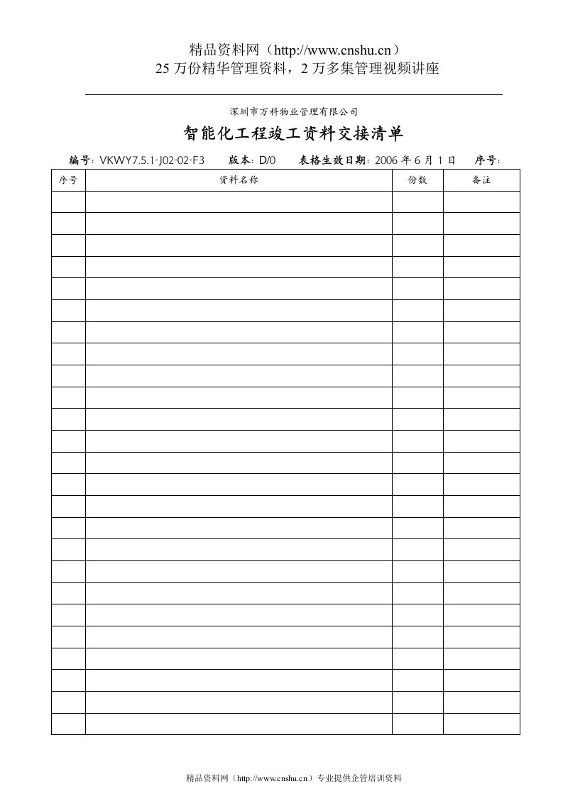 7.5.1-J02-02-F3智能化工程竣工资料交接清单