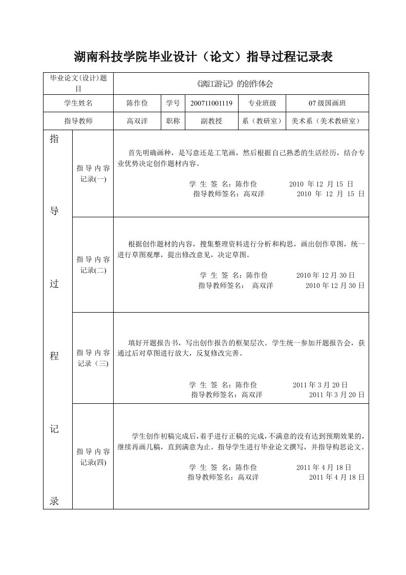 毕业设计(论文)指导过程记录表