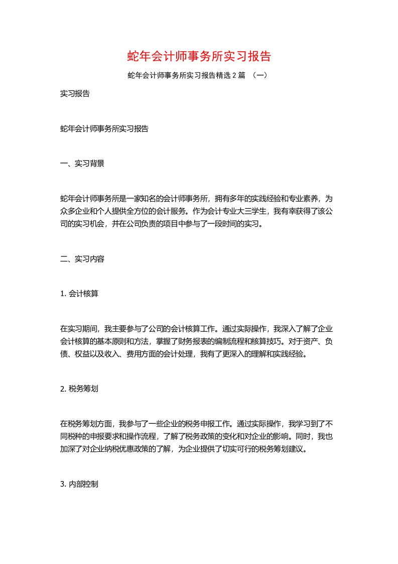 蛇年会计师事务所实习报告2篇