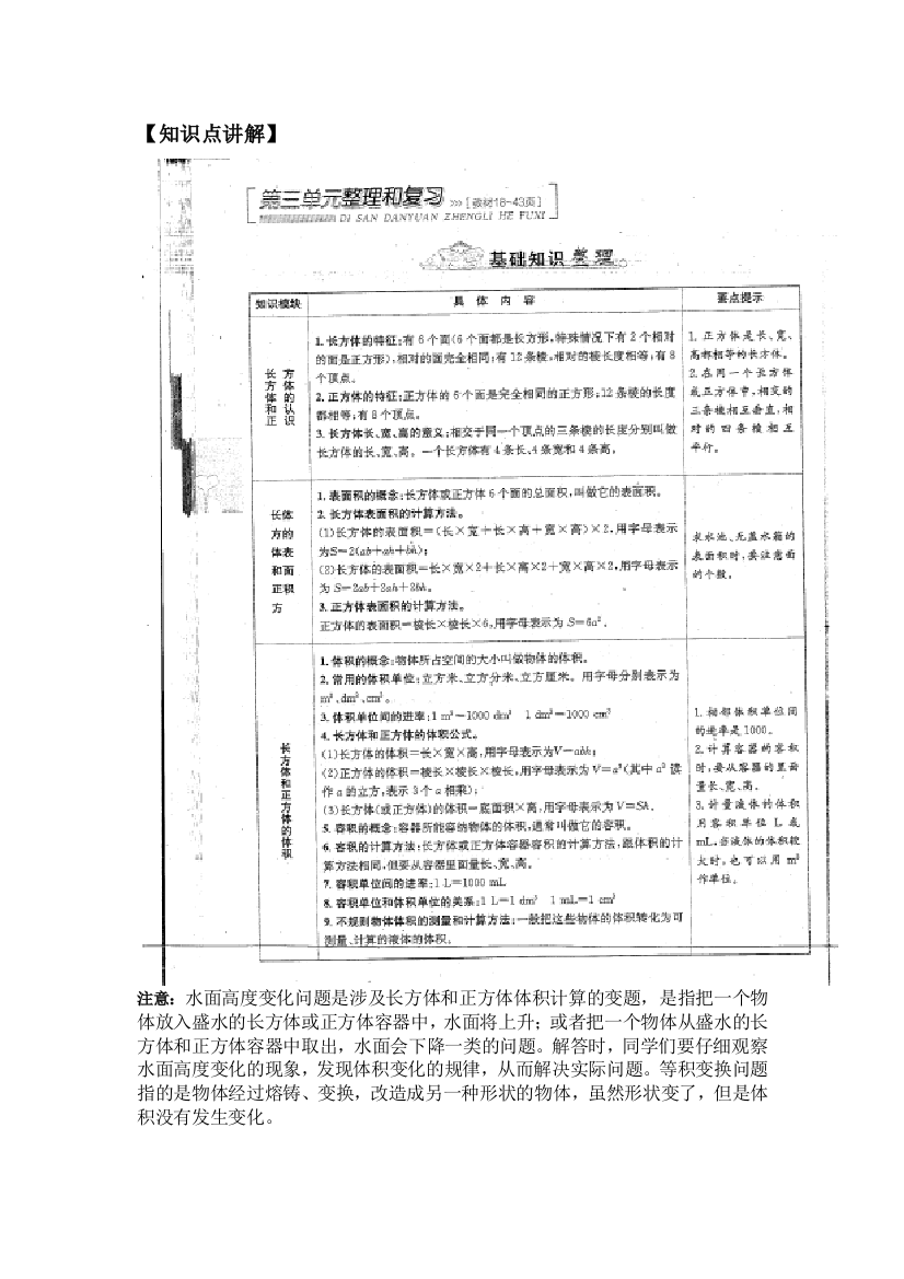 五年级下数学水面高度变化和等积变换