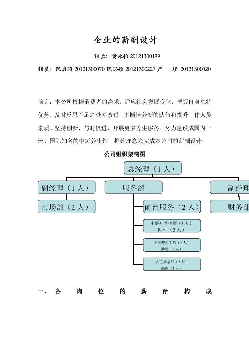 中医养生馆薪酬设计