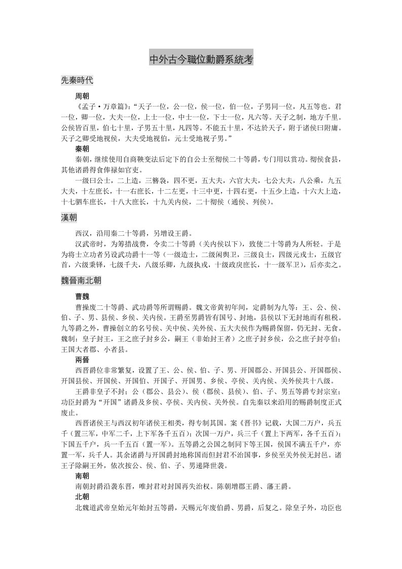 中外古今官职勋爵系统考[附三国官职详解]