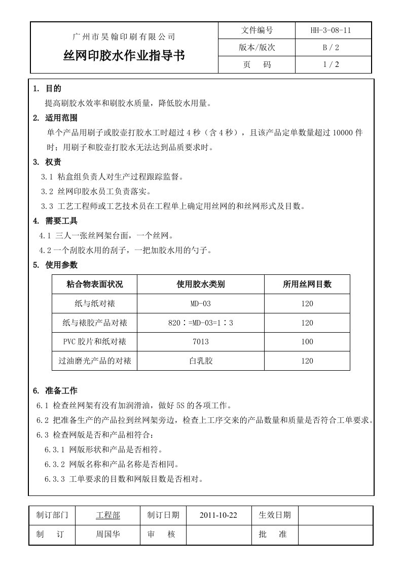 丝网印胶水作业指导书