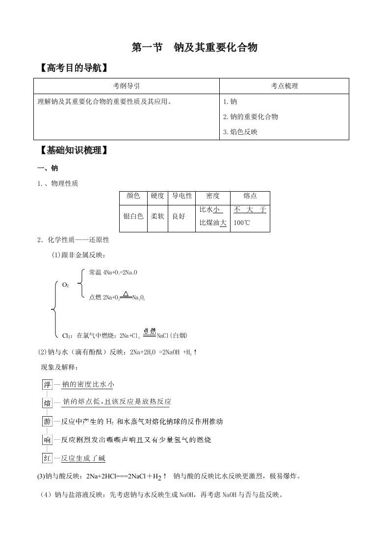 版化学学案钠及其重要化合物必修