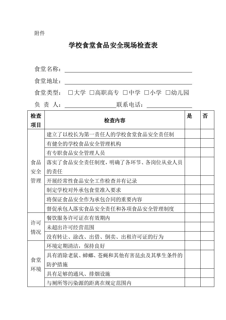 学校食品卫生安全与传染病防控检查表