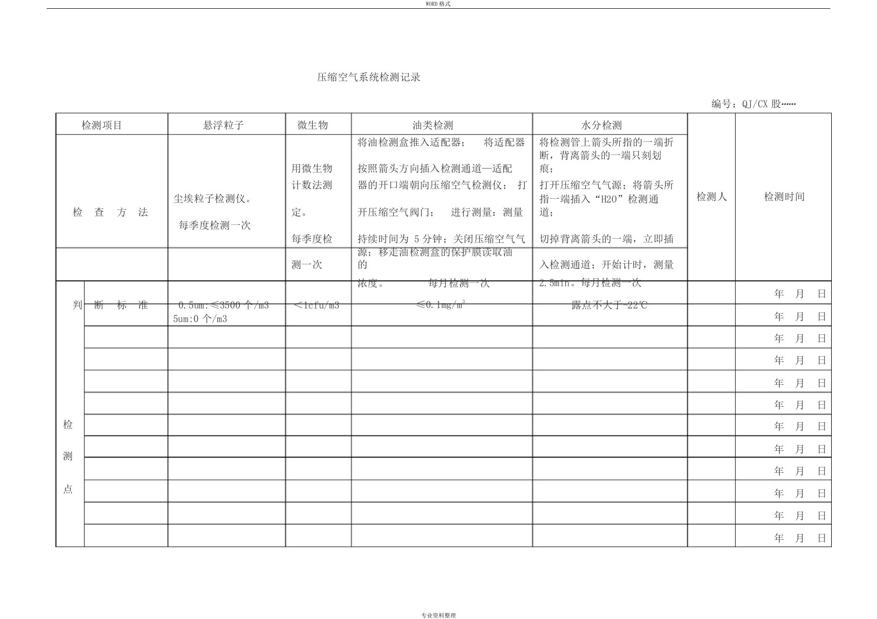 压缩空气系统检测记录