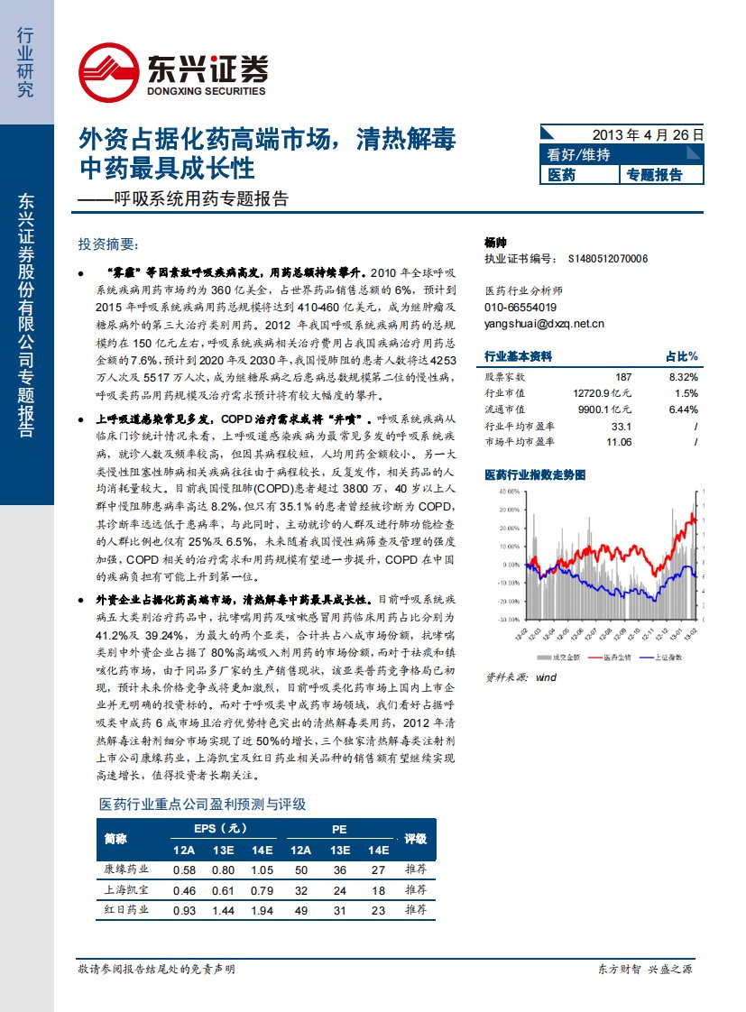 东兴证券--呼吸系统用药专题报告-外资化药占据化药高端市场，清热解毒中药最具成长性