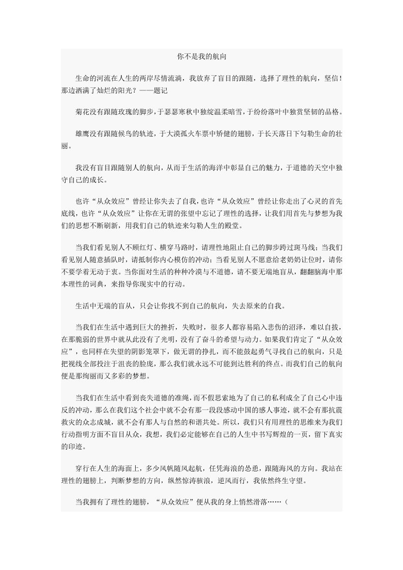 高考满分作文《你不是我的航向》