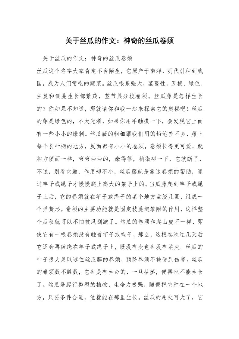 关于丝瓜的作文：神奇的丝瓜卷须