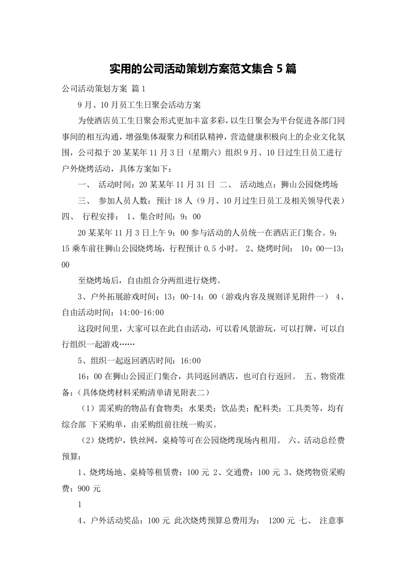 实用的公司活动策划方案范文集合5篇