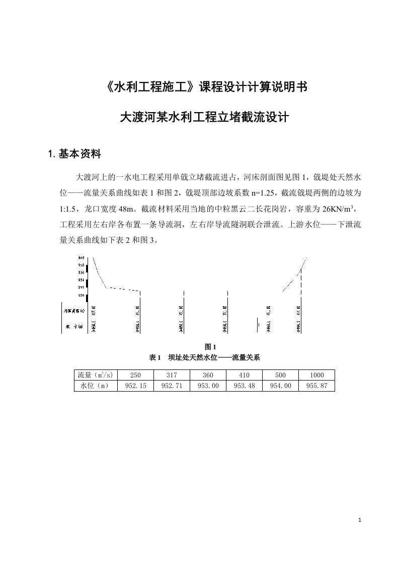 水利工程施工课程设计计算-大渡河某水利工程立堵截流设计