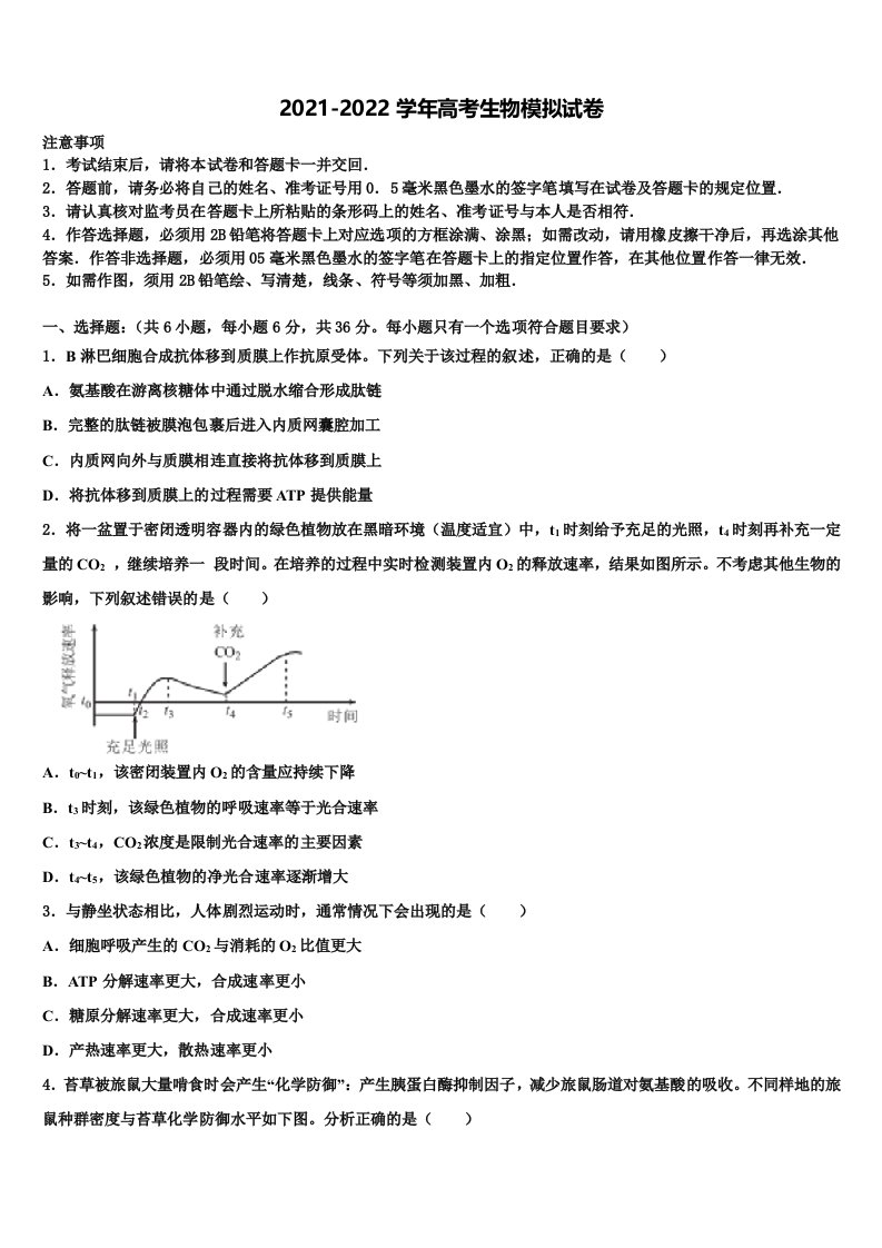 广东省潮州市松昌中学2022年高三下学期第六次检测生物试卷含解析