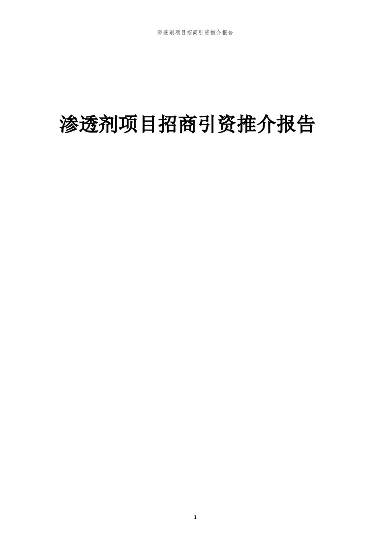 2023年渗透剂项目招商引资推介报告