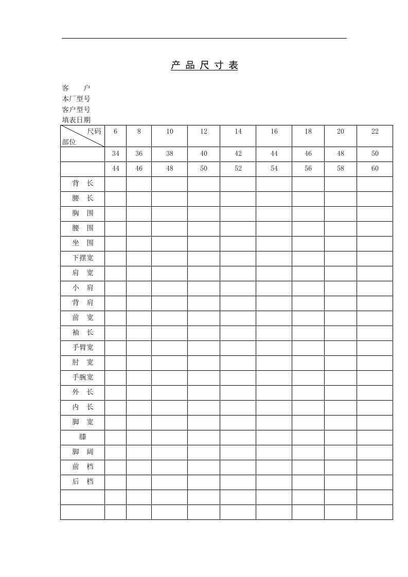 【管理精品】十六、产品尺寸表