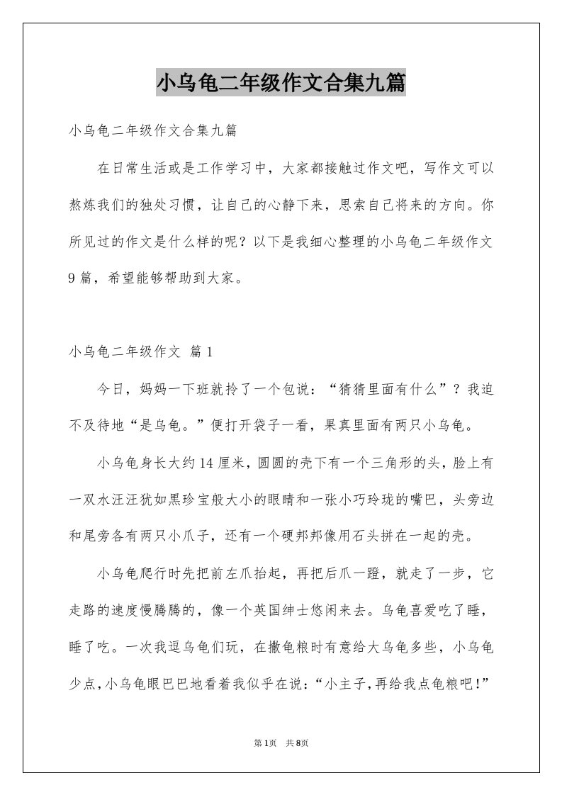 小乌龟二年级作文合集九篇例文