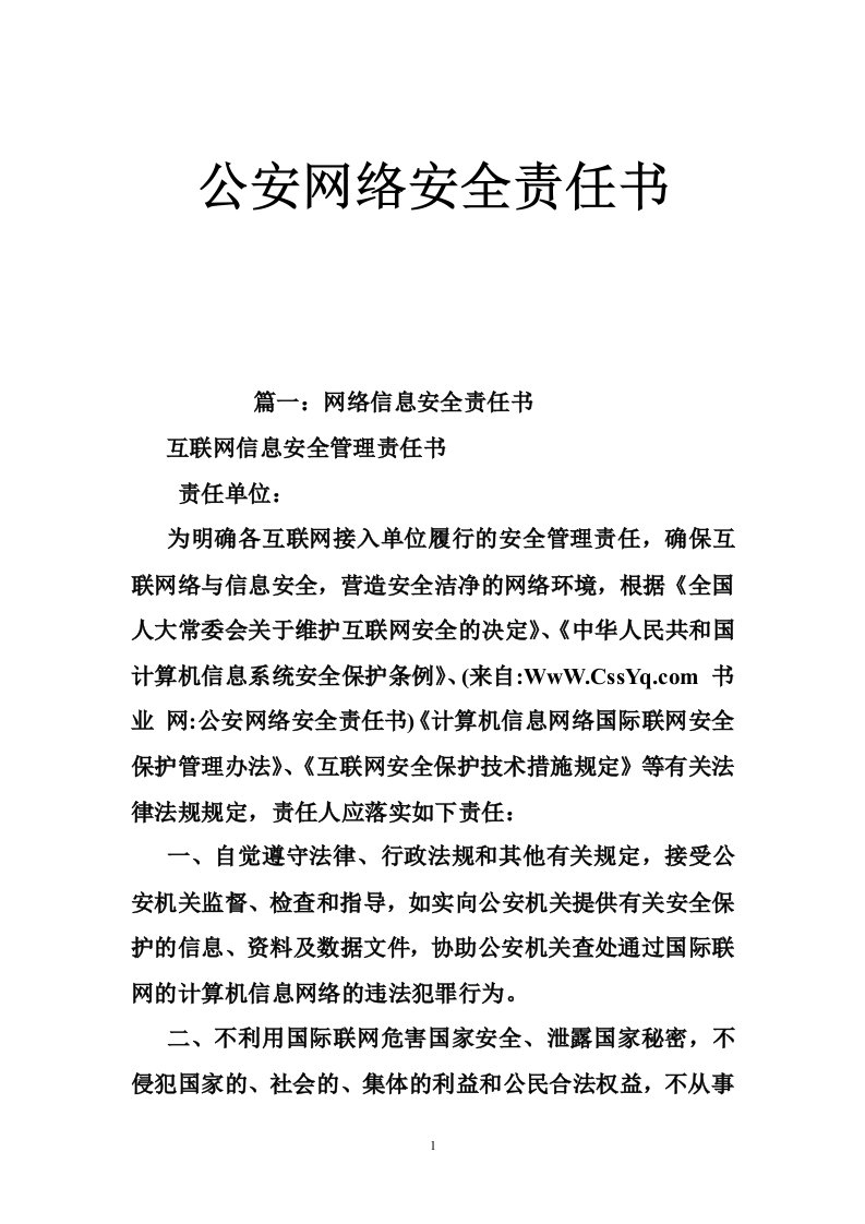 公安网络安全责任书