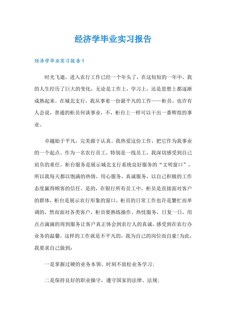 经济学毕业实习报告