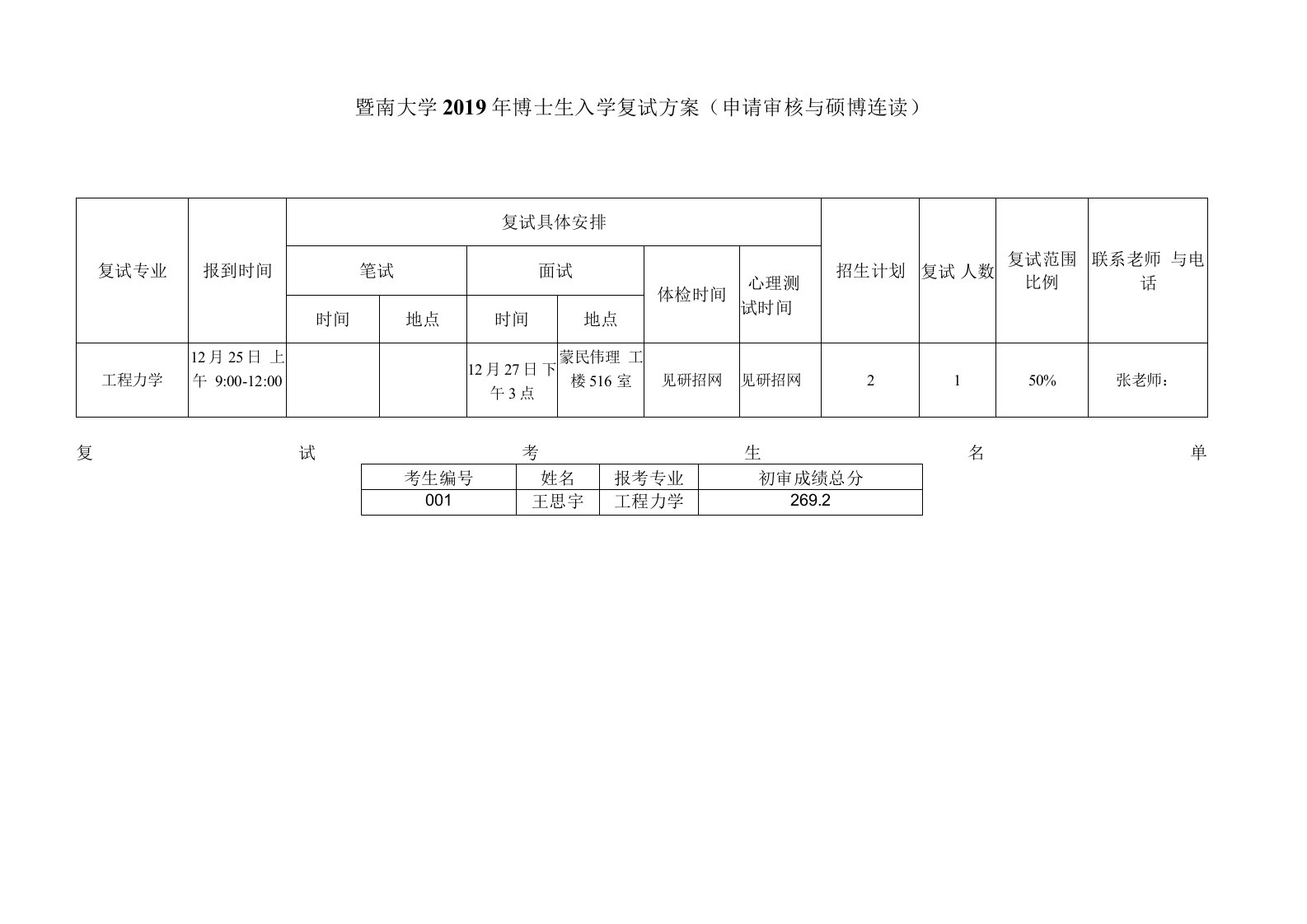 暨南大学2019年博士生入学复试方案申请审核与硕博连读