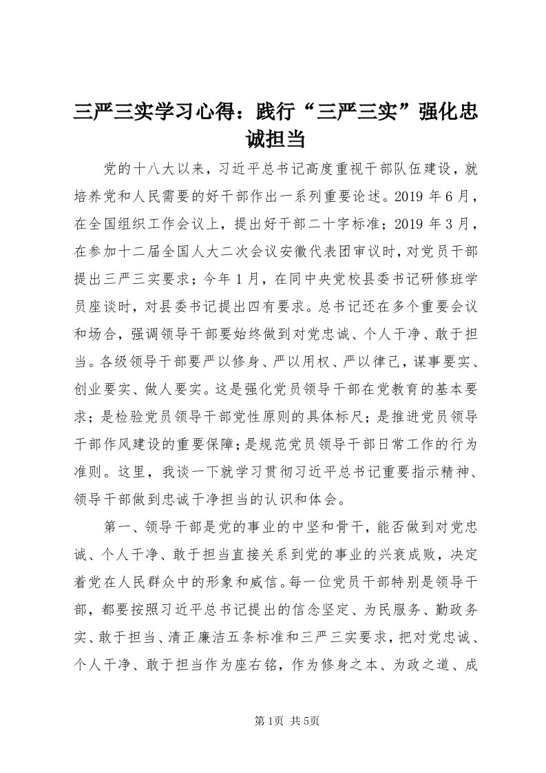 5三严三实学习心得：践行“三严三实”强化忠诚担当