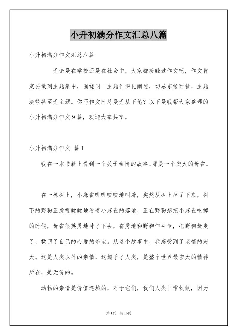 小升初满分作文汇总八篇范文