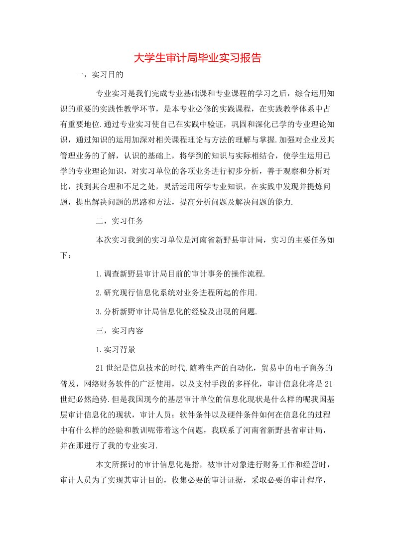 精选大学生审计局毕业实习报告