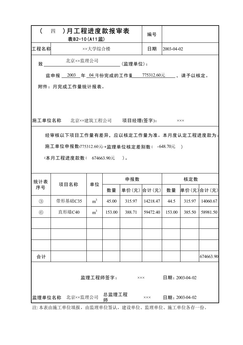 建筑工程-月工程进度款报审表A11监