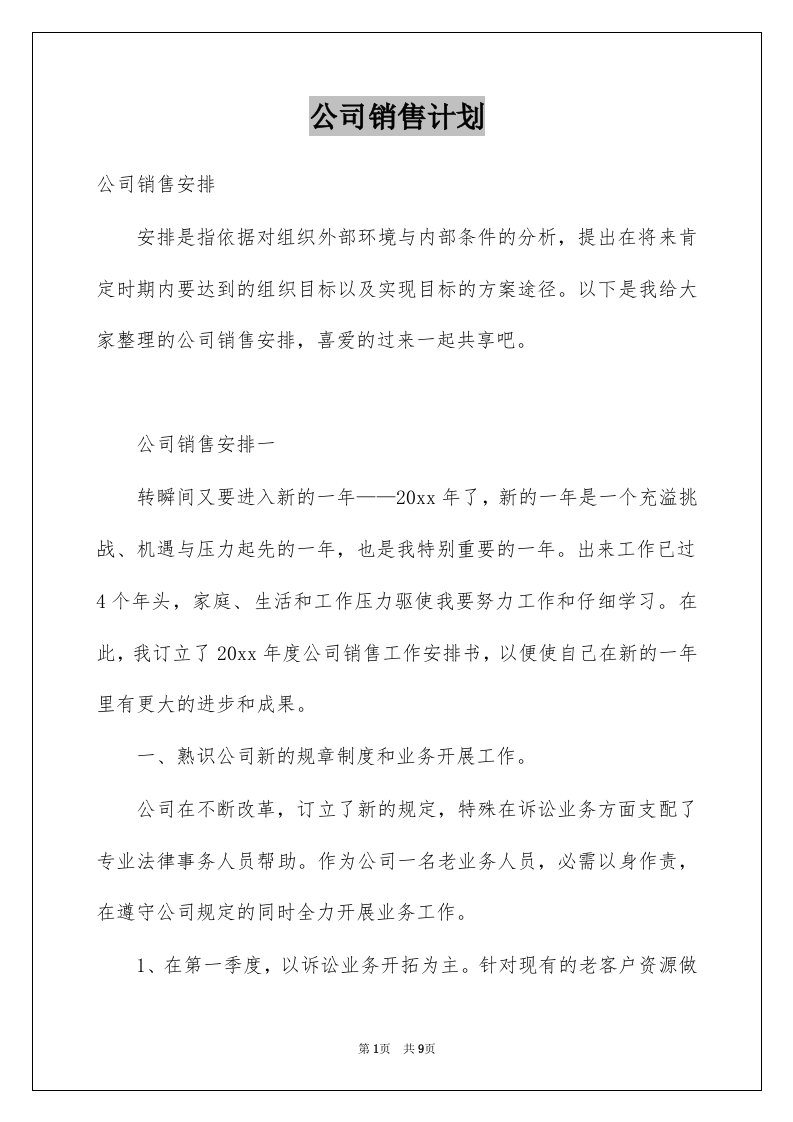 公司销售计划例文