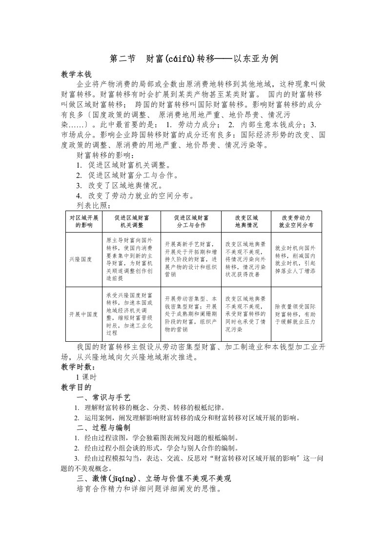 地理必修产业转移以东亚为例教案