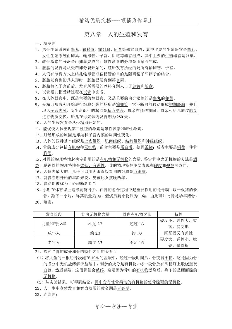 苏教版七年级下册生物复习资料(共6页)